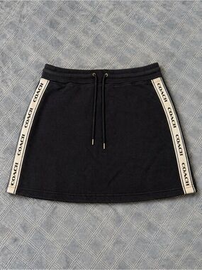Coach Black Mini Skirt with Cream Logo Trim New!!
